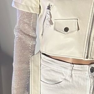White Medium Azalea Wang Faux cropped leather Jacket w/ see thru sleeves